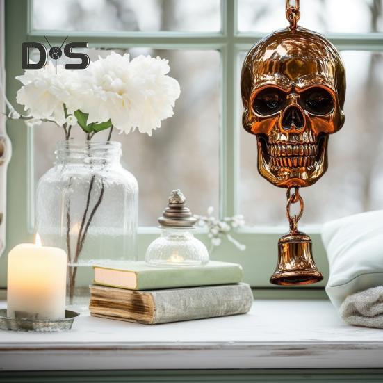 Gothic Schädel Windspiel Wetterfest Innen Außen Garten Terrasse Metall Vintage Schädel Hängende Windglocke Halloween Dekoration Ornament