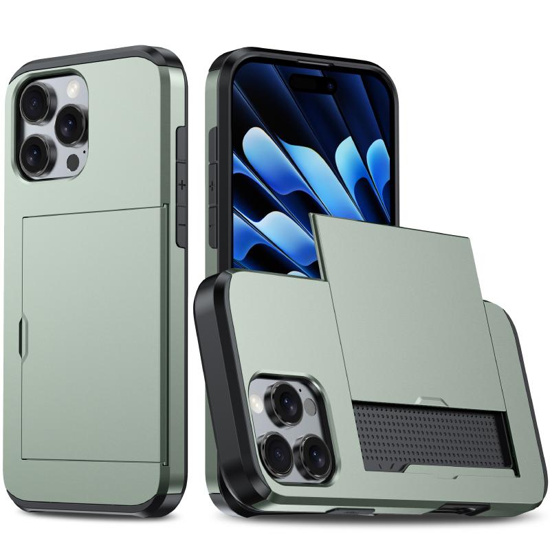 Carteira Push Pull Slot para Cartão Capa de Telefone de Cor Sólida Luxuosa Para iPhone 16 Pro Max E 14 11 12 13 15 Pro Max Mini Bumper Capa Traseira