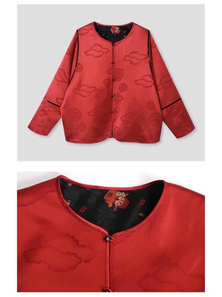 2025 Wendbare Damenjacke im chinesischen Stil aus Seidenjacquard: Vielseitiges Retro-Oberteil für Frühling und Herbst