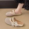 Fashion Pearl Bow Baotou Slippers for Women in Summer 2025 New Comfortable Soft Flat Bottom Lazy Mesh Cool Mat