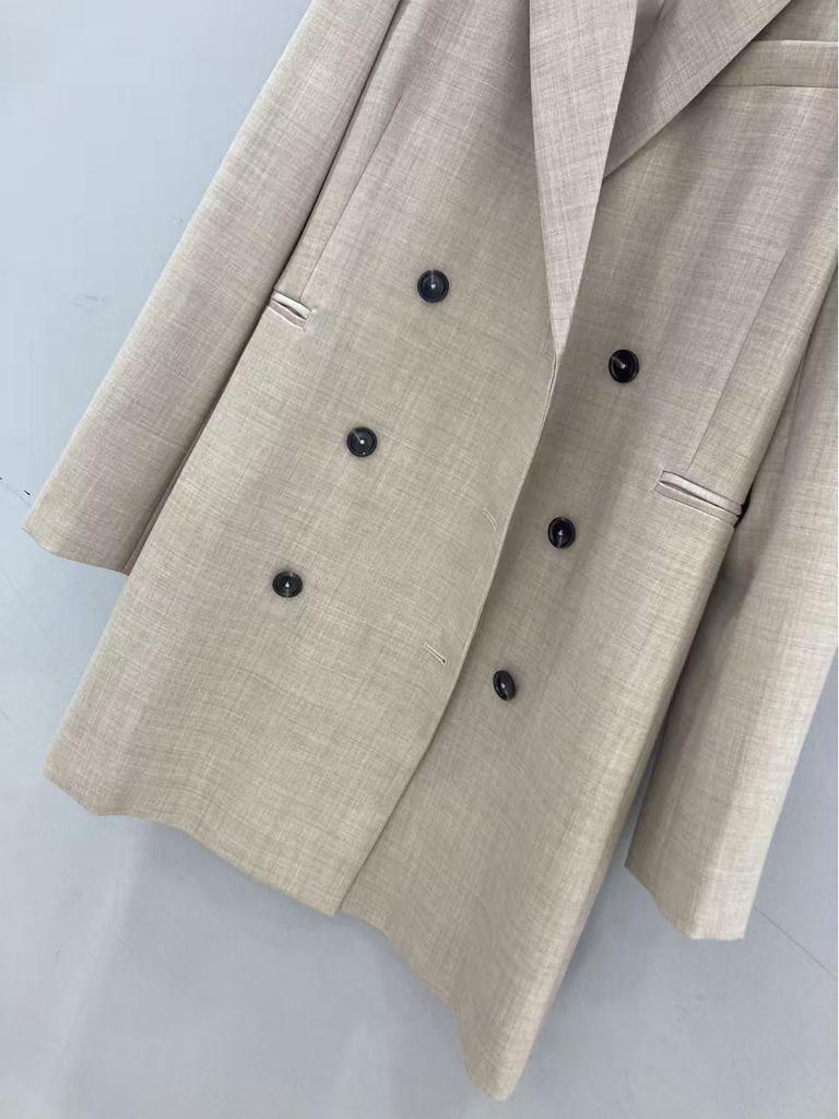 Nanyou Elegant Women's Wool-Silk Mid-Length Double-Breasted Suit Dress - Autumn Collection