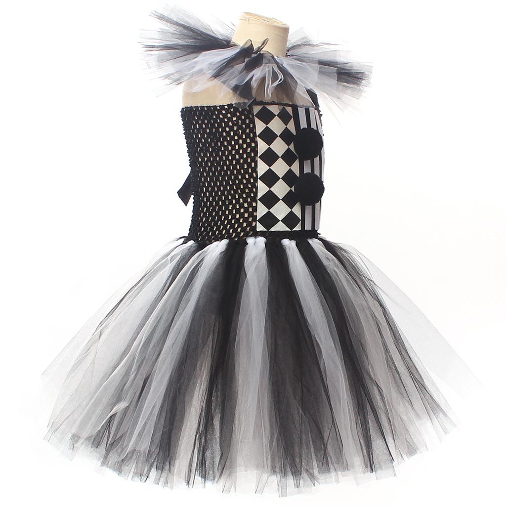 Kids Terrifier Black White Clown Tulle Dress Halloween Role Play Stage Costume