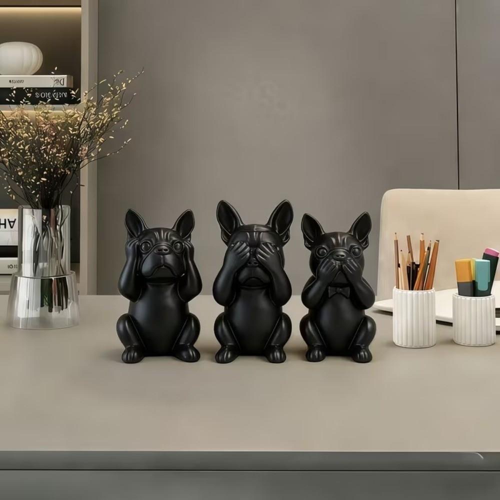 3pcs Animal Crafts French Bulldog Statue Decorations Dog Ornaments Desktop Decoration