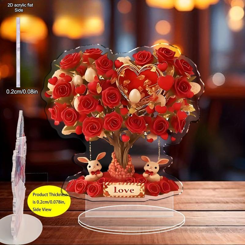 Bohemian-Style Crystal Heart-Shaped Rose Tree with Red Roses & Golden Hearts - "Love" Inscription, No Batteries Needed, Romantic Home Decor for Vale
