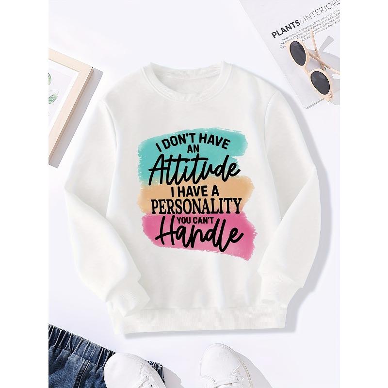 Girls Spring/Autumn Fashion Letter Print Round Neck Long Sleeve White Sweatshirt 110