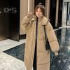 Winter Women Cotton Jacket Hooded Neck Protection Long Sleeves Pockets Zipper Closure Padded Coat Mid Length Solid Color Windproof Outwear