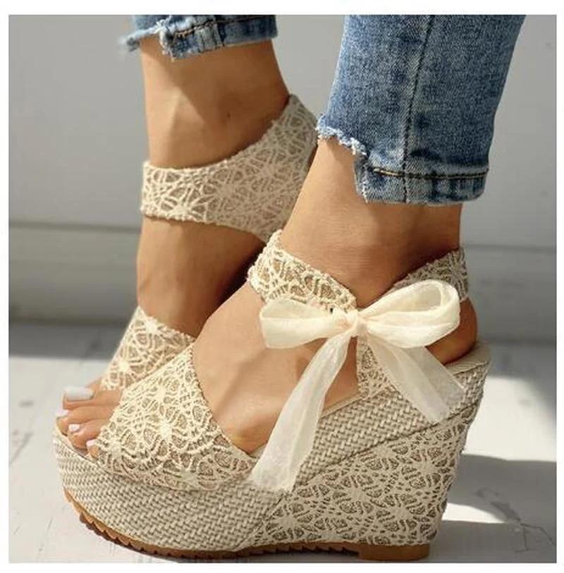 Hot Leisure Lace Women Wedges Heeled Woman Shoes Girls Summer Sandals Party Platform High Heels Dance Shoes