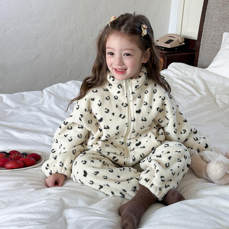 

Свободная ветрозащитная теплая фланелевая пижама с воротником для девочек, домашняя одежда, костюм 100 белый