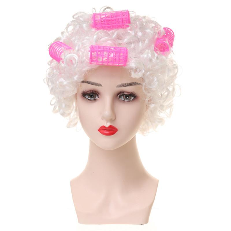 Set Parrucca Riccia da Nonna Corta Per Costume di Halloween Con Vari Colori alla Moda