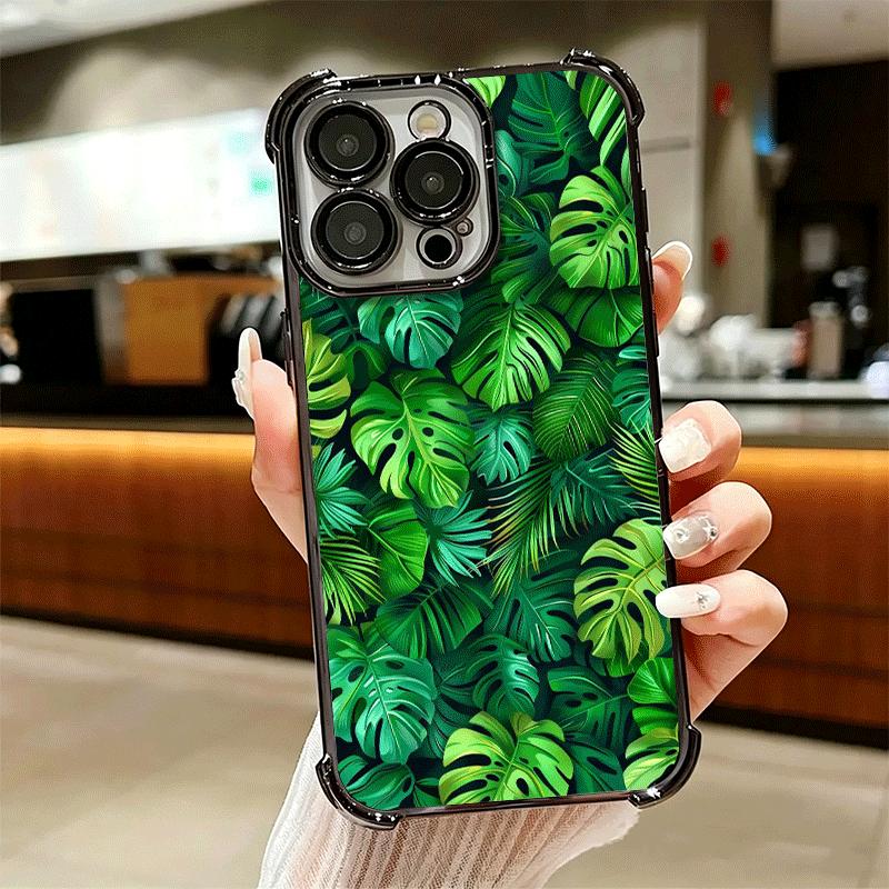 Summer Plants Green Leaf Soft Phone Case For iPhone 15 16 17 Air 14 Pro Max 16E Plus 13 12 Mini Plating Anti-Fall Fundas