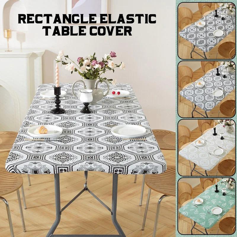 1pc Rectangle Vinyl Picnic Table Cloth Waterproof Elastic Fitted Table Covers Outdoor Table Cover for Camping Dining Indoor