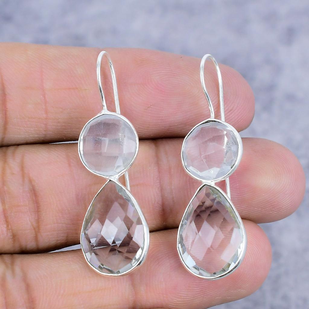 White Topaz Gemstone Handmade 925 Sterling Silver Jewelry Earring 1.77" M-2629