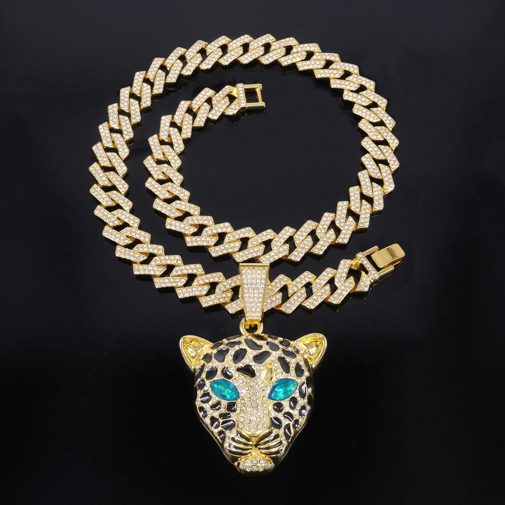 European American Exaggerated Domineering Rhinestone Leopard Head Pendant, HIPHOP Punk Trendsetter Cool Hip Hop Cuban Chain Jewelry