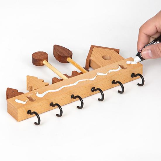 Rustic Wood Key Hanger Hanger with Decorative Wall Mounted 6 Hooks Entrance Key Hanger for Keys