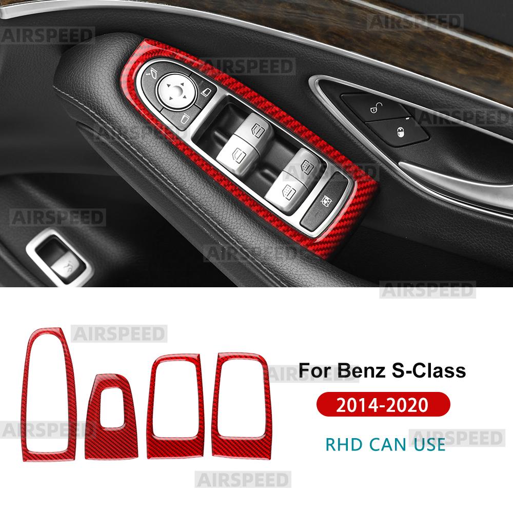 For Mercedes Benz S-Class W222 2014 2015 2016 2017 2018 2019 2020 Real Soft Carbon Fiber Stickers Car Window Control Panel Trim.