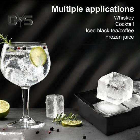 Large Square Ice Cube Tray with Lid Stackable Space Saving Ice Maker Easy Release Whiskey Cocktail Ice Cube Molds for Freezer Herbs