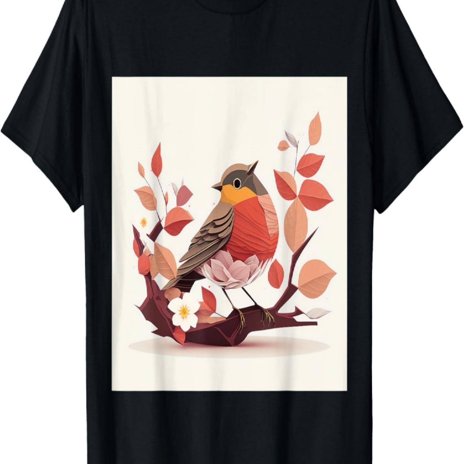 Sweet and Charming Red Robin Cherry Blossom T-Shirt S