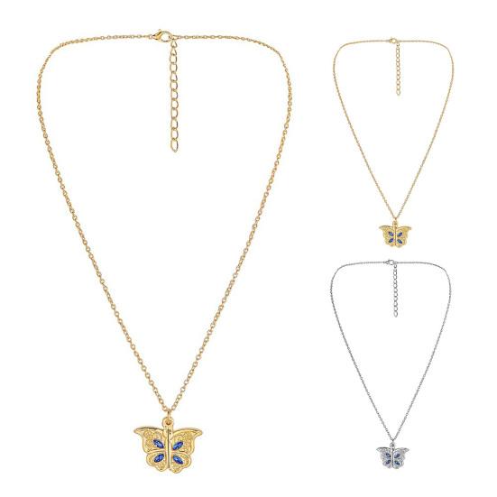 Women Necklace Butterfly Open Heart Rhinestone Women Pendant for Gift