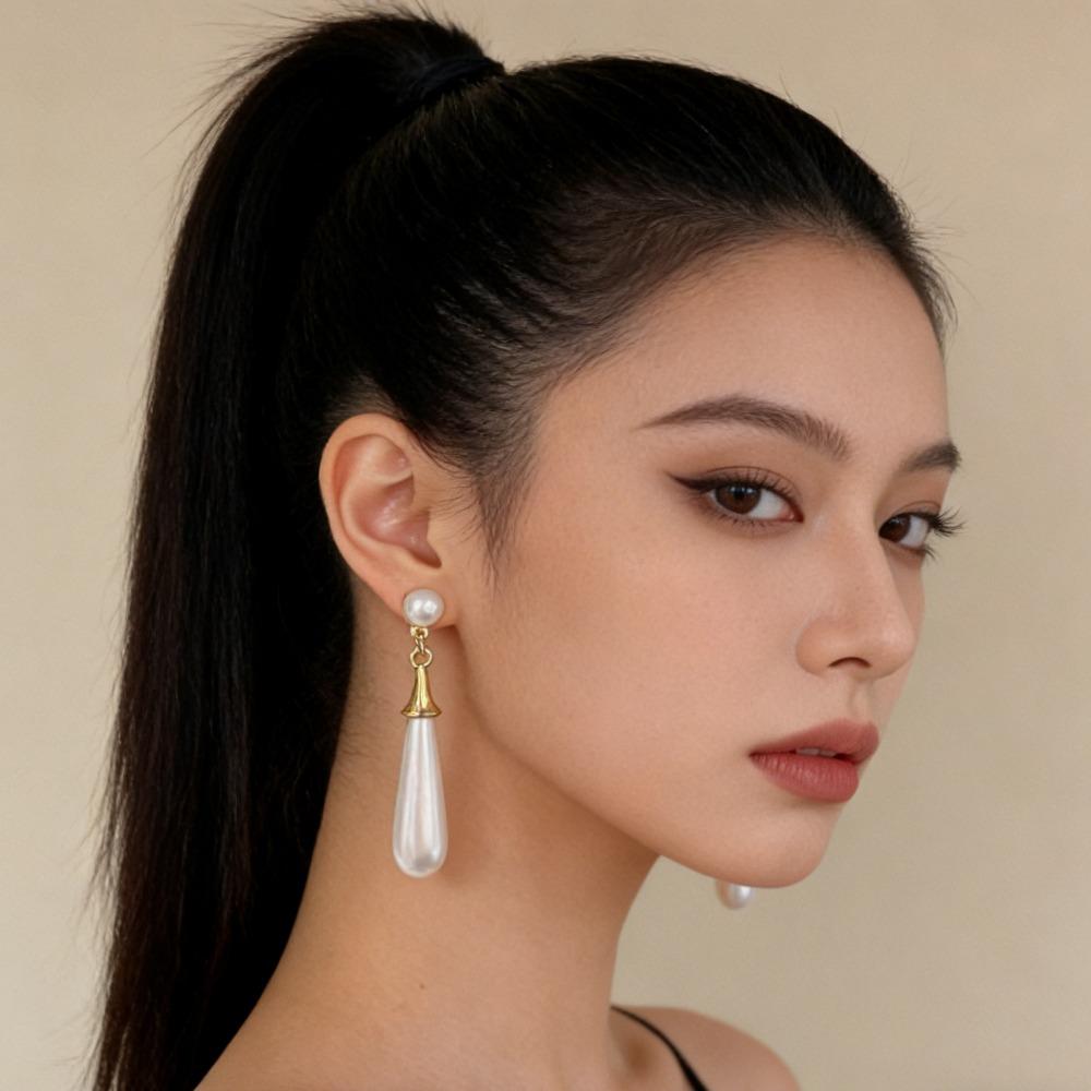 Water Drop Pearl Dangle Earrings for Women Elegant Round Drop Earrings Wedding Party Jewelry