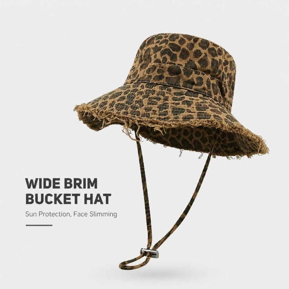 Leopard Print Women's Fisherman Hat Distressed Washed Mountaineering Hat Outdoor Activities