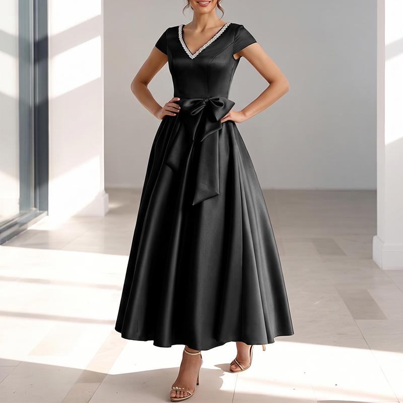 ZANZEA Women Elegant V-Neck Casual Short Sleeve Satin Long Dress