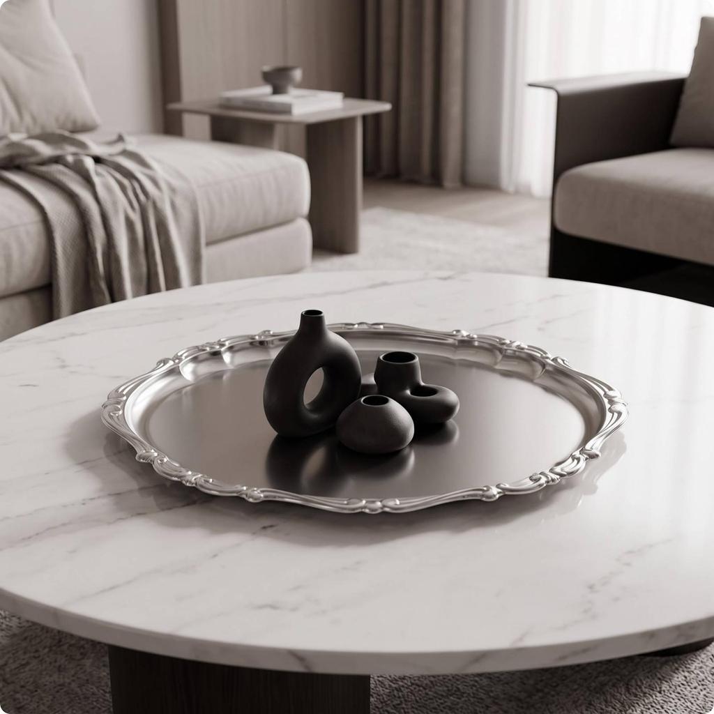MirrorPolished Metal Serving Tray | Stainless Steel Platter, Elegant Decorative Edge, for