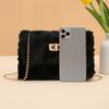 Lightweight Casual Faux Fur Crossbody Bag with Chain Strap and Turn-Lock Closure Fluffy Soft Messenger Shoulder Bag  Removable Strap and Nylon Lining