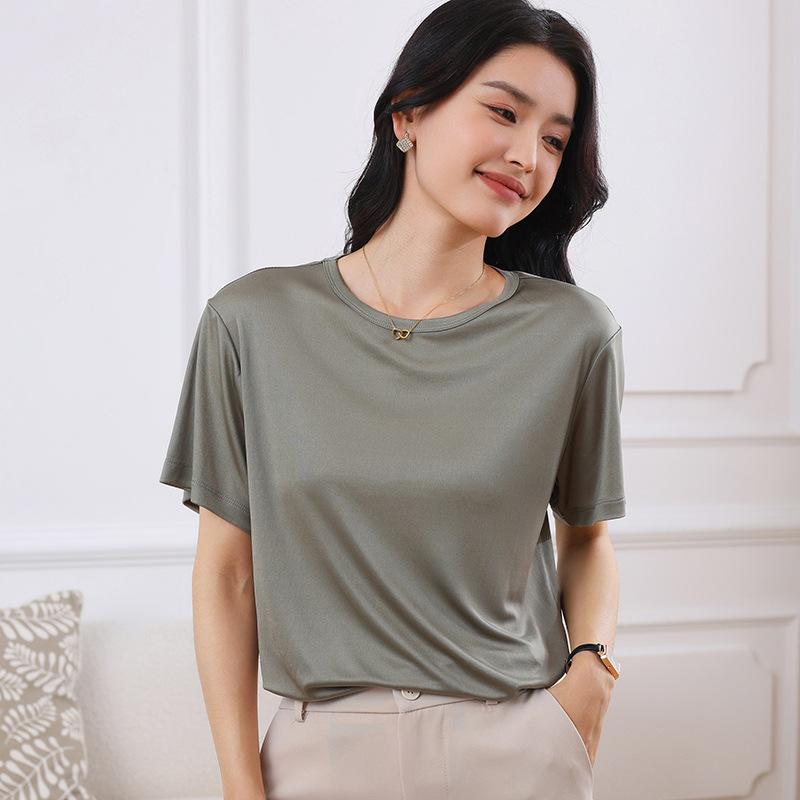

Женская тонкая футболка с коротким рукавом и круглым вырезом, однотонная, топ с V-образным вырезом, свободная футболка 2XL