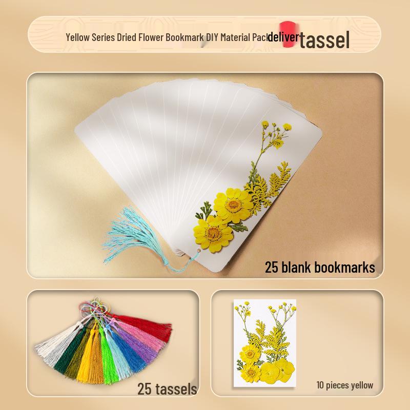 Thickened Handmade Bookmark with Calligraphy Painting, Creative Blank Cardboard, Dried Flowers, and Hand-painted Transparent Label