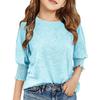 Girls' 3/4 Sleeve Blouse - Round Neck Ruffle Shirt