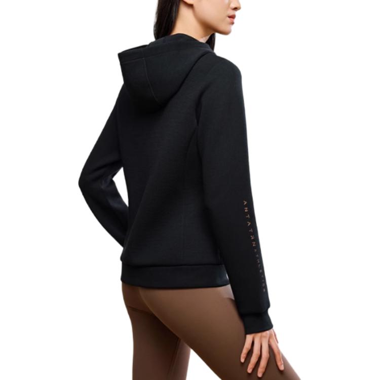 Anta Plain Zip-Up Hooded Cardigan Jacket Women Jacket Black 162417712-3