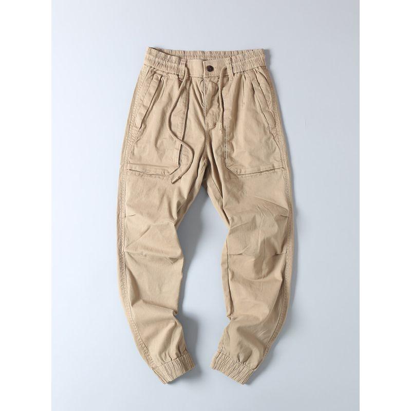 Export OEM Goods Tail Goods Pure Cotton Washed Overalls Casual Pants Men Trendy Spring & Fall Elastic Waist Ankle-Tied Harem Pants