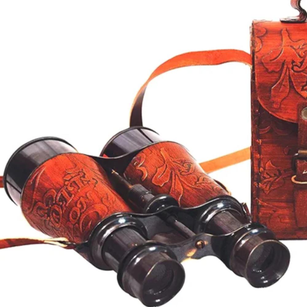 Vintage Solid Brass Binoculars - 15.24 cm, Red, Antique Finish