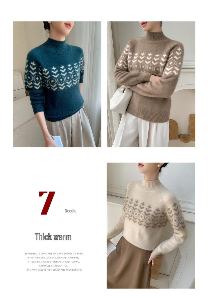 Autumn/Winter Women's Cashmere Knit Color Block Half High Neck Base Layer - Fashionable, Versatile, and Comfortable.
