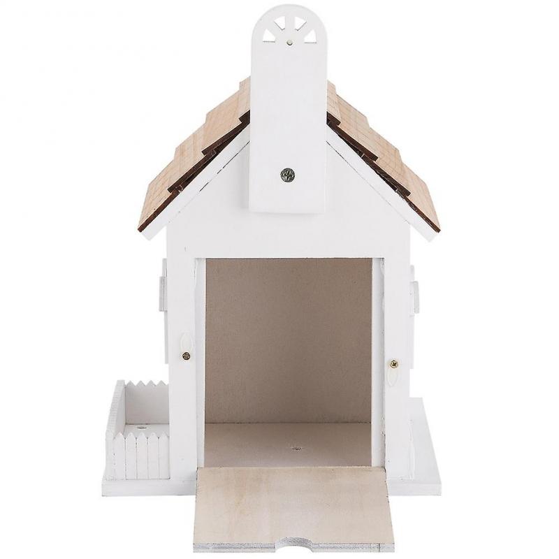 Outdoor Decorative Wooden Birdhouse – Handmade Miniature Villa Style, Blue Roof, Porch and Balcony – Garden or Backyard Wild Bird Decoration