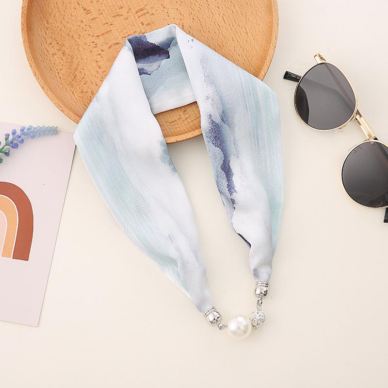 Korean Style Silk Scarf Necklace: Pearl Pendant, Magnetic Clasp, Women's Thin Choker