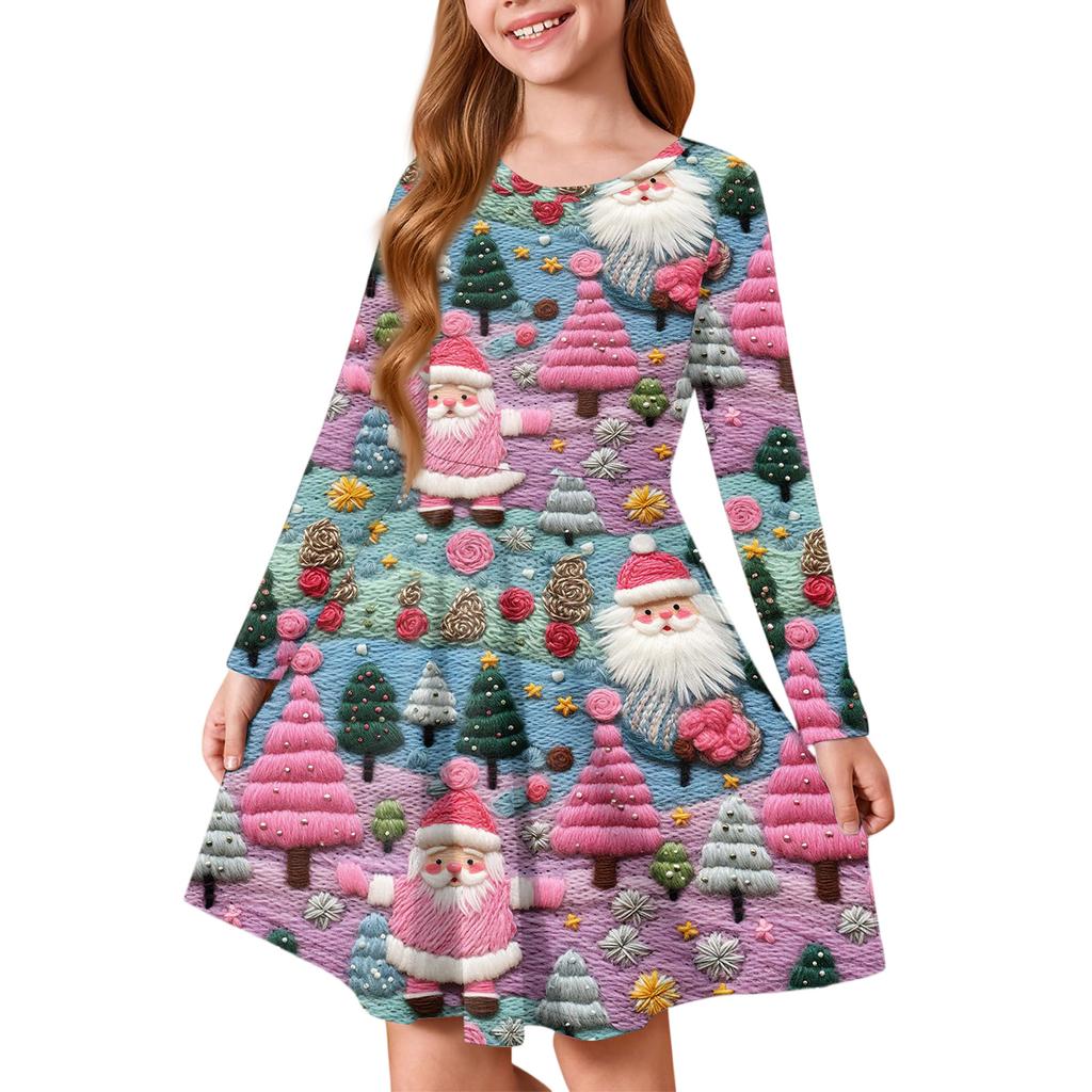 Girls' Princess Dress - Long Sleeve A-Line T-Shirt Dress Christmas Day