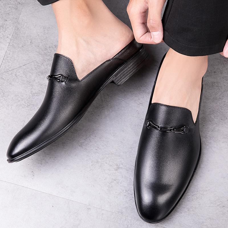 Fashion Men Slippers Genuine Leather Loafers Lazy Penny Shoes High Quality Sandals Slip on Mens Shoe Luxury Brand Half Drag Casual Shoes