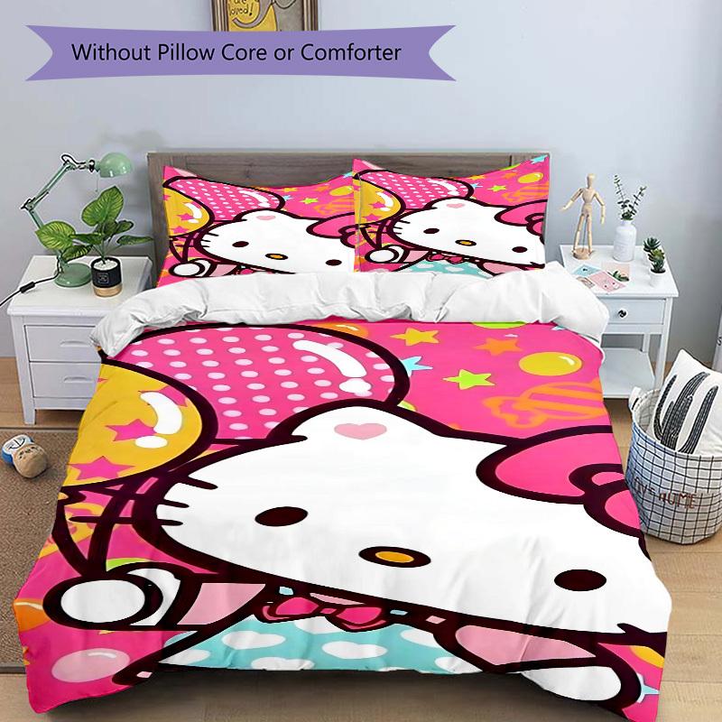 3pcs Hello Kitty Duvet Cover Set - Machine Washable, Includes 1 Duvet Cover and 2 Pillowcases, No Core Included Yy251022175