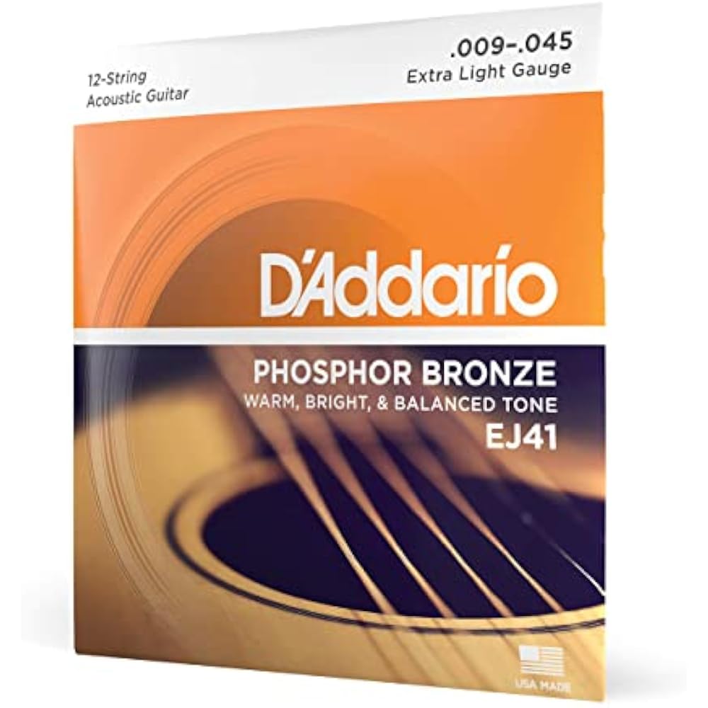 D Addario Daddario Acoustic Guitar Strings Phosphor Bronze .009-.045 12 Strings Light EJ41 [Domes...