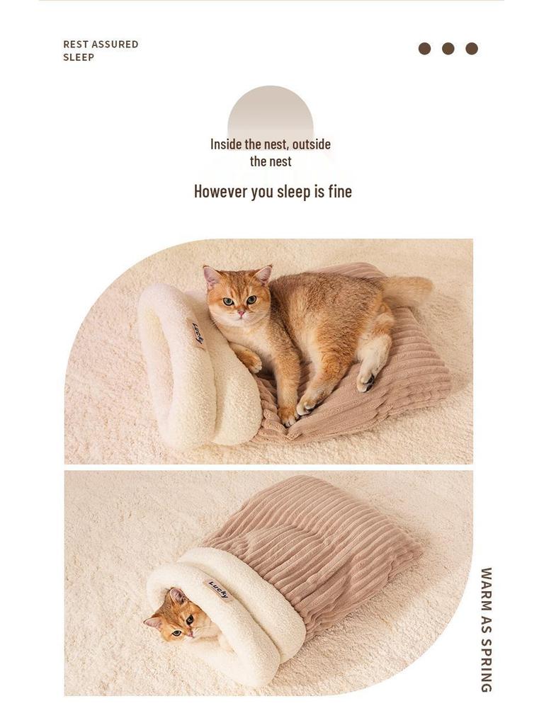 Cozy Cat Nest: Thick Warm Sleeping Bag for Kittens, All-Season Security Hole Design