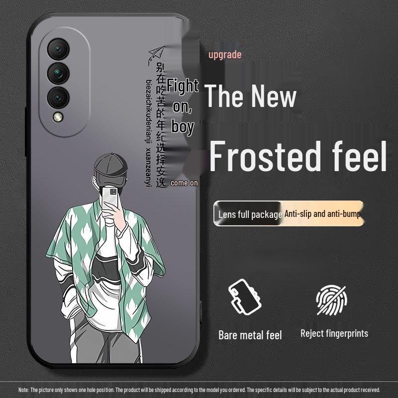 Black Cartoon Chinese Style Silicone Honor X20se Phone Case with Tempered Glass Protector
