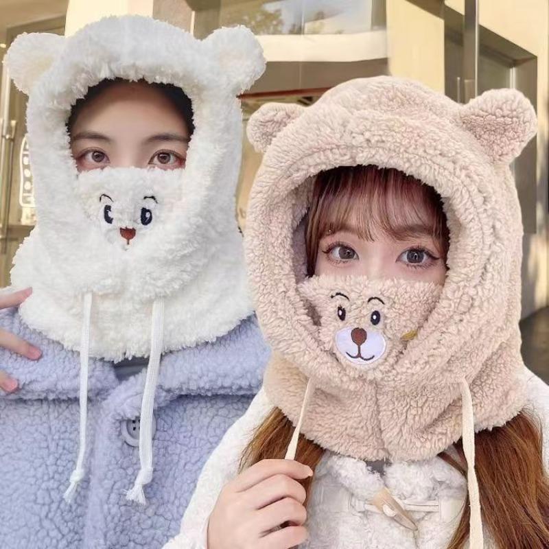 Cute little bear pullover hat for men and women, autumn and winter warm hat suitable for outdoor windproof and cold insulation