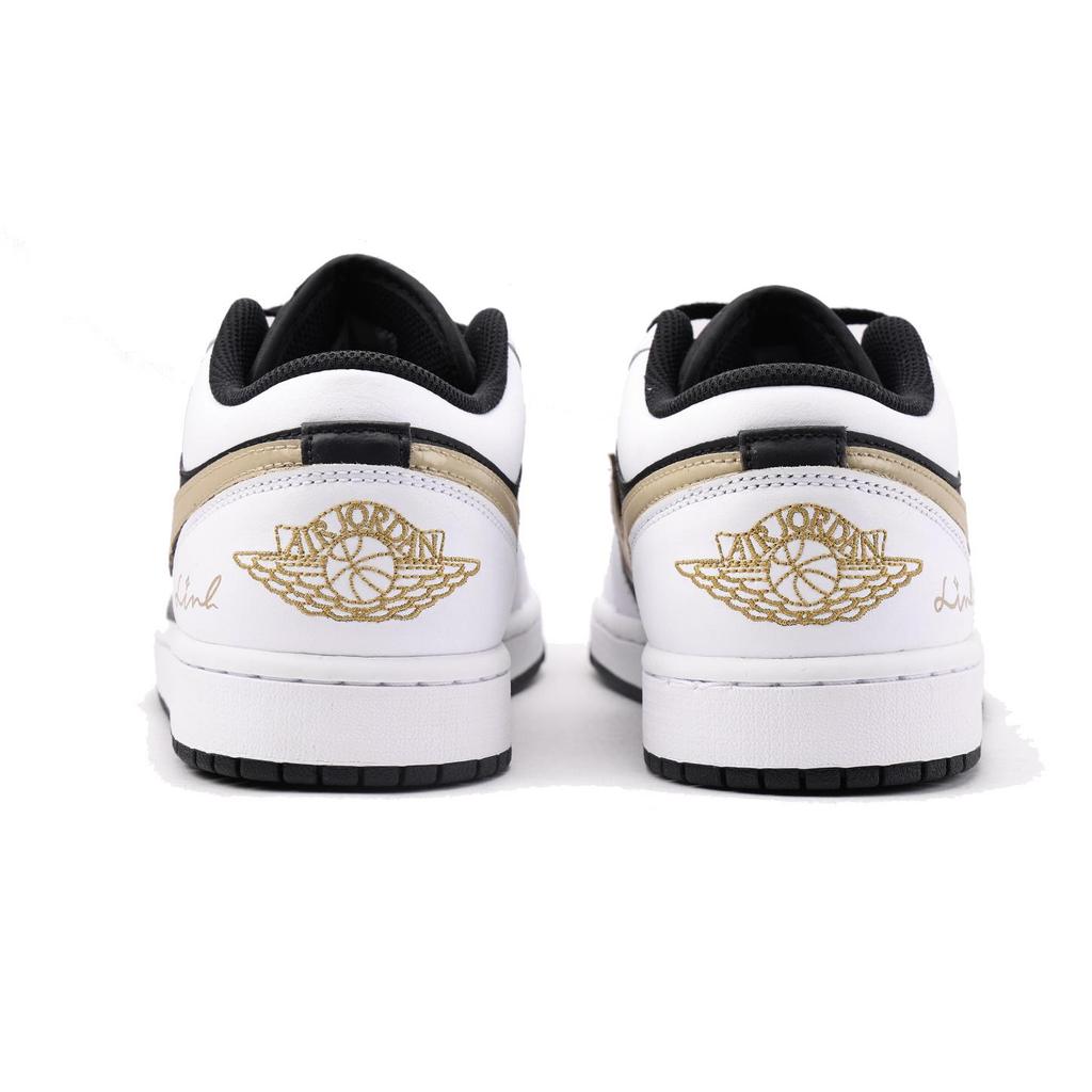 Jordan Air Jordan 1 Slip Resistant Abrasion Resistant Low Top Vintage Basketball Shoes Unisex White Brown Black 553558-172(Team59-)