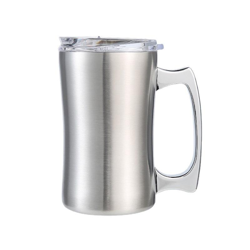 Isolierter Becher Edelstahlbecher mit Deckel, Doppelwandiger Bierkrug, Becher mit Henkel, Isolierter Bierkrug