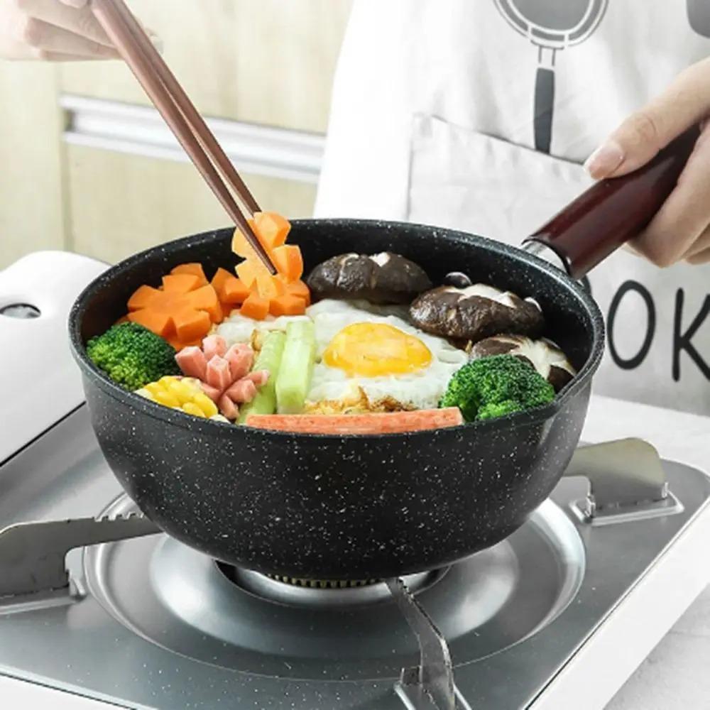 with Lid and Pour Spout Cooking Saucepan Wood Handle Frying Pan Durable Milk Pot  Noodles