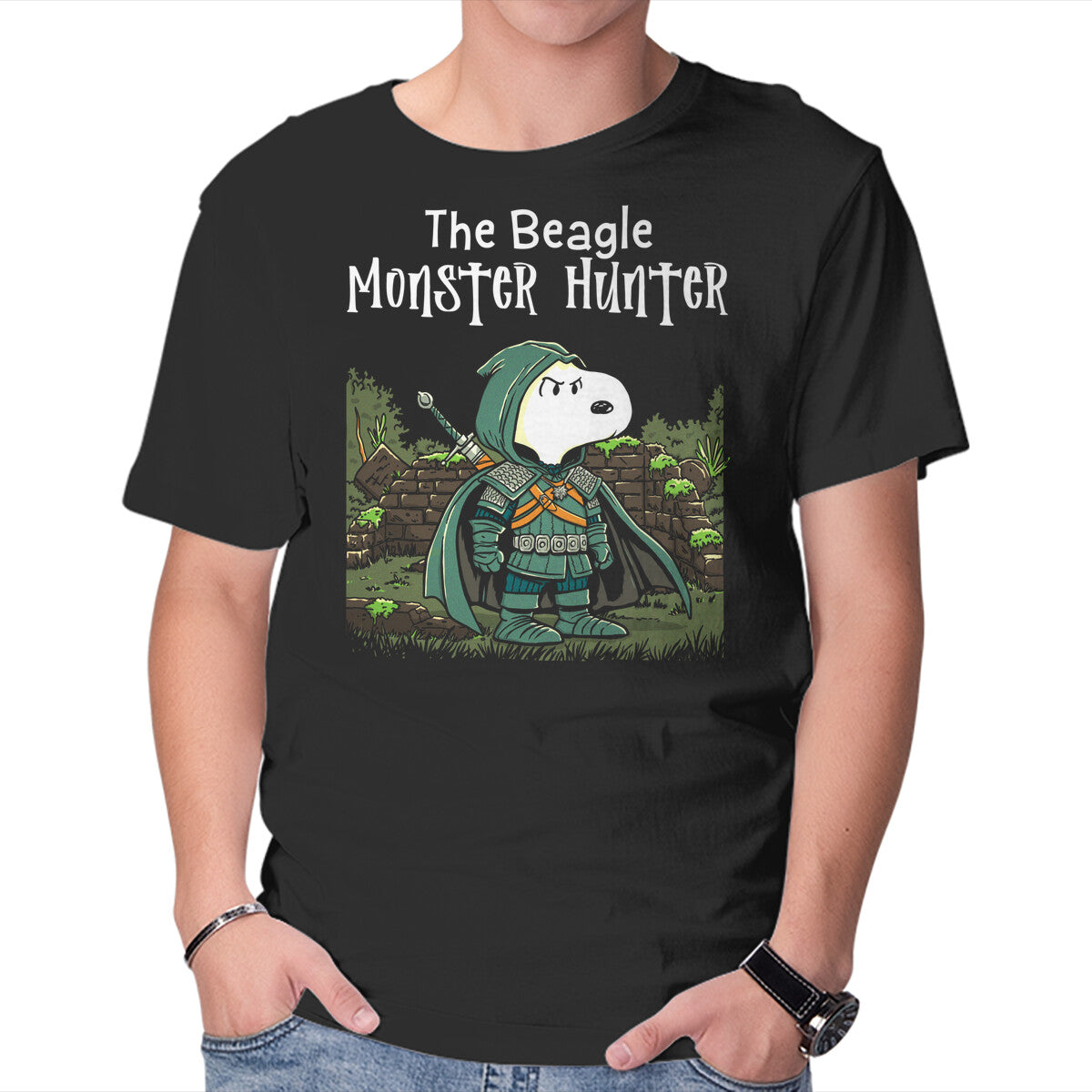 Unisex Crew Neck T-Shirt Beagle Monster Hunter Graphic Short Sleeve Casual Tee S
