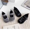 Youth style shoes Girls Velvet Bow Flat Shoes 2026 Princess Style Soft Sole Slip-On Toddler Kids