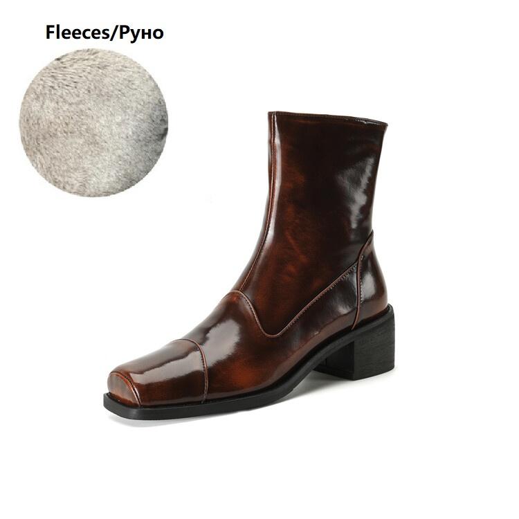 Fashion NEW Autumn/Winter Women Boots Square Toe Chunky Heel Boots Split Leather Shoes for Women Short Modern Boots Vintage Boots Women