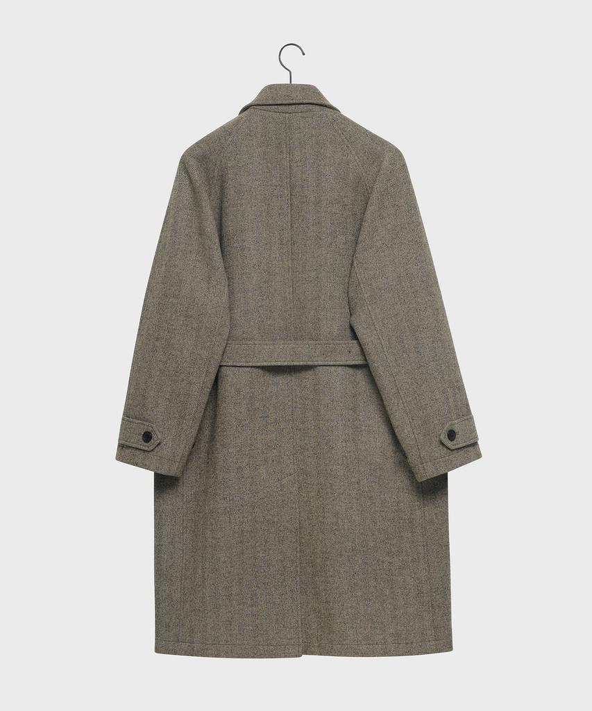 Noirer Wool Silk Herringbone Balmacaan Coat (Beige)